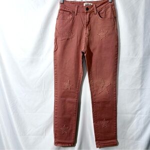Listicle Skinny Acid Wash High Rise Jeans W/ Star Shape Fray Patches Size Small